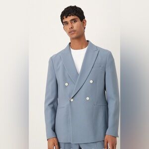 ASOS Design Light Blue Double-Breasted Suit Jacket Blazer in Blue Texture